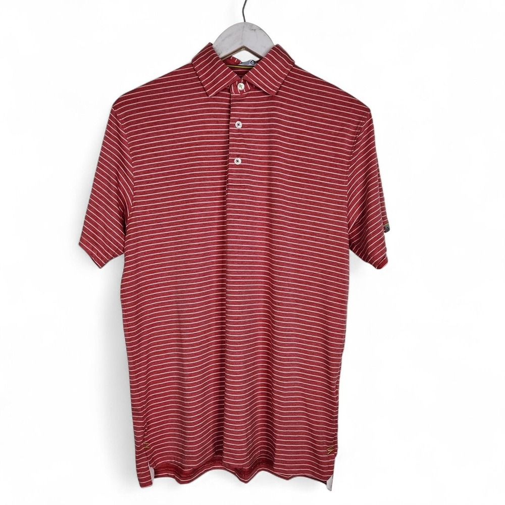 tasc Performance Polo Shirt Mens Small Red Heather White Stripe Cloud Polo TM546